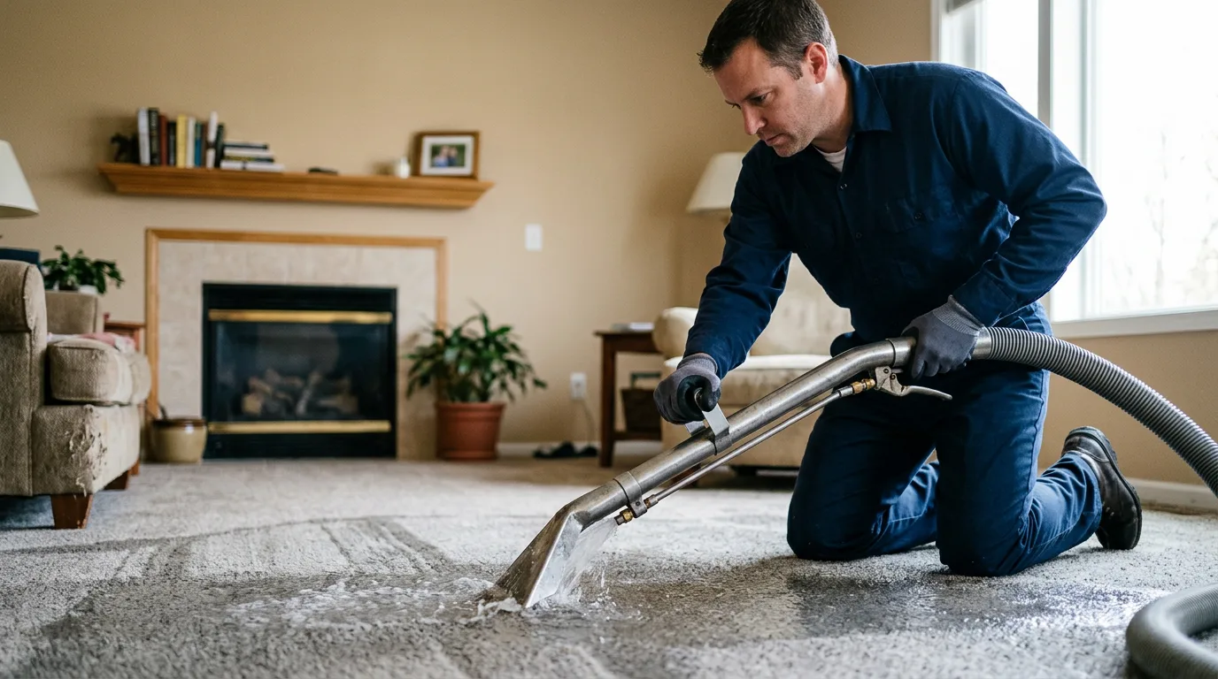 Water damage restoration technician working near Brookfield, OH